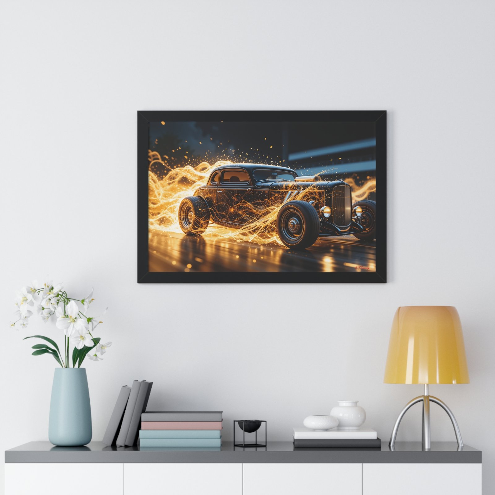 Limited Edition Futuristic Hot Rod Wall Art Framed Print with Translucent Ghost Flames | Original Collector’s Car Artwork - Image 8