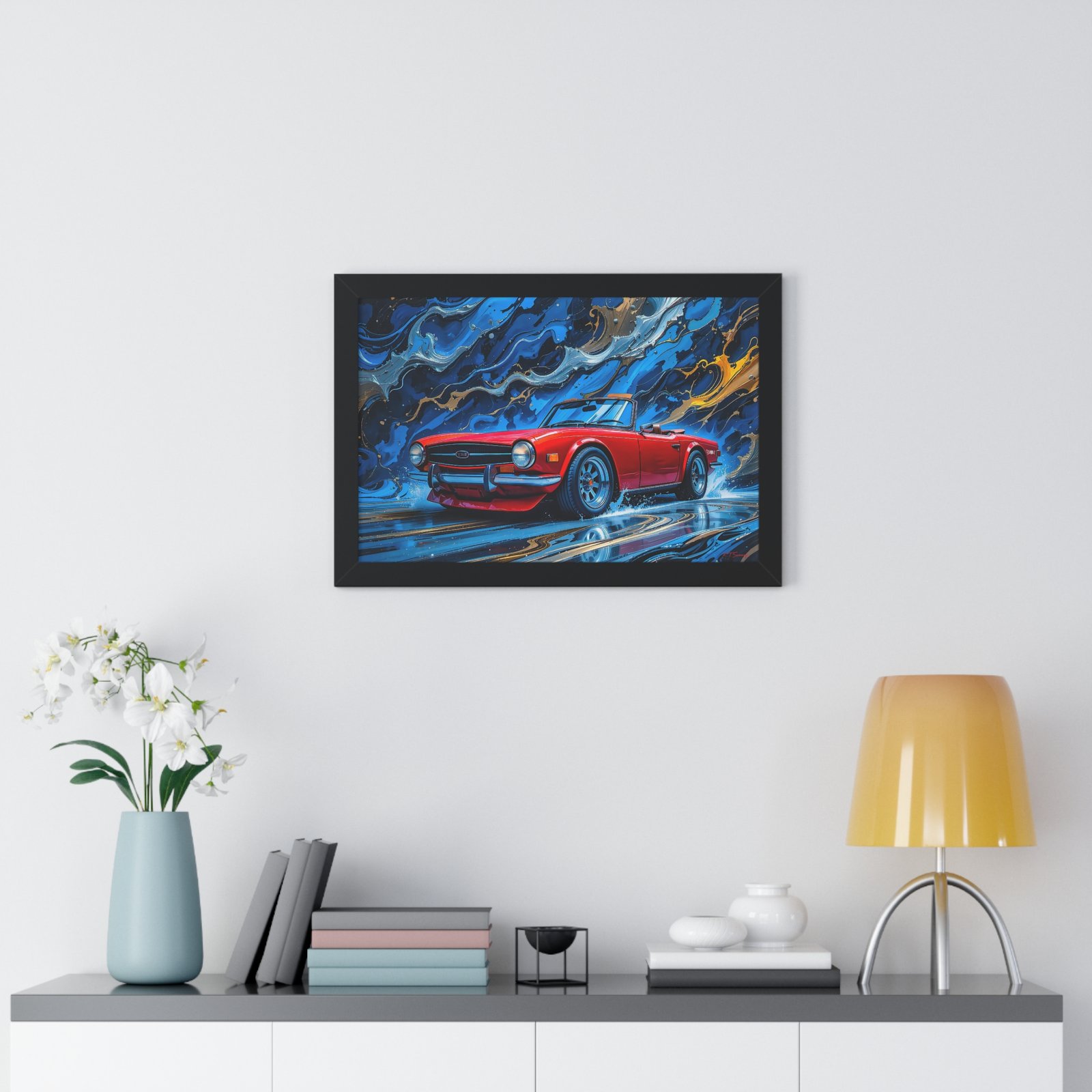 Exclusive Edition Red Triumph TR6 Classic Sports Car Wall Art Framed Print with 3D Textured Oil Paint Style Design| Collector’s Artwork - Image 5
