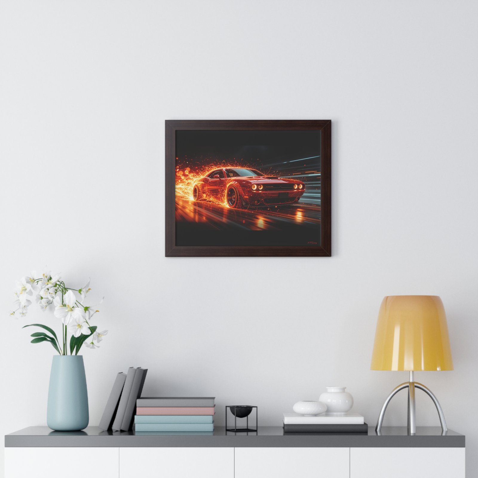 Limited Edition Dodge Hellcat Wall Art Framed Print with Ethereal Flames | Collector’s Muscle Car Artwork - Image 11