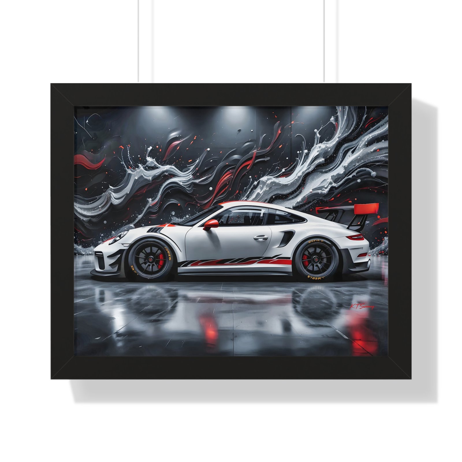 Limited Edition Porsche 911 GT3 Wall Art Framed Print with 3D Textured Oil Paint Style Background | Collector’s Porsche Artwork