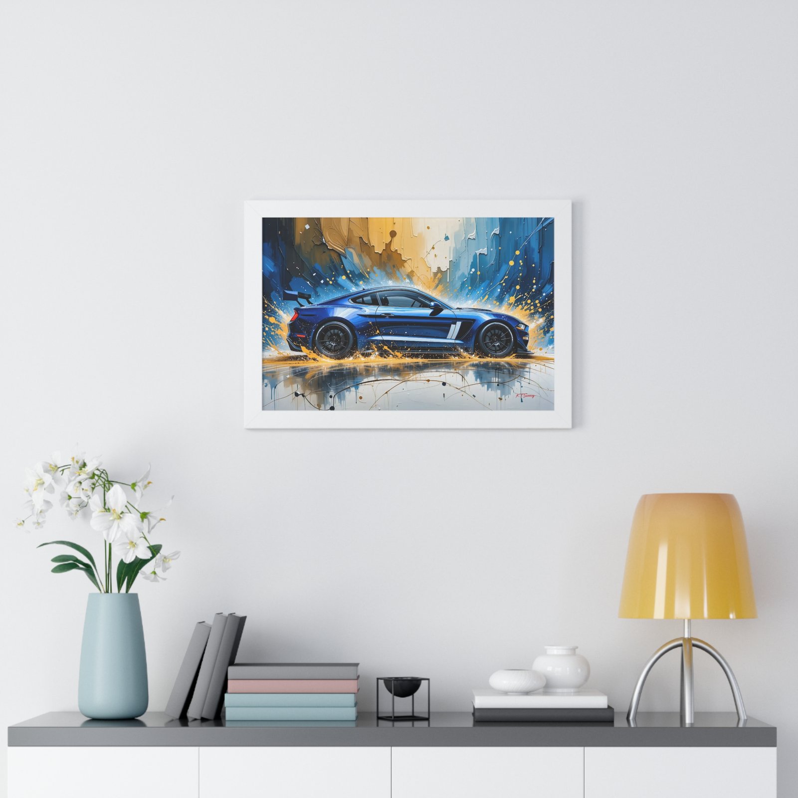 Limited Edition Mustang GT Wall Art Framed Print in Blue with White Stripes | Classic Mustang Collector’s Artwork - Image 23