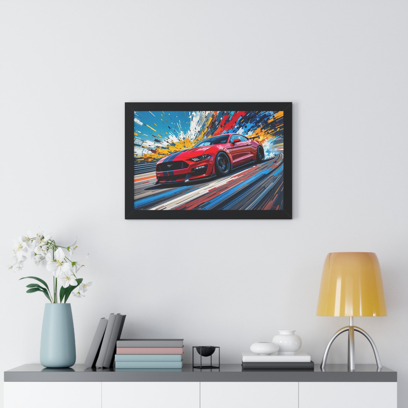 Exclusive Edition Red Mustang GT Wall Art Framed Print with Exploding Color Burst Background | Collector’s Mustang Artwork - Image 5