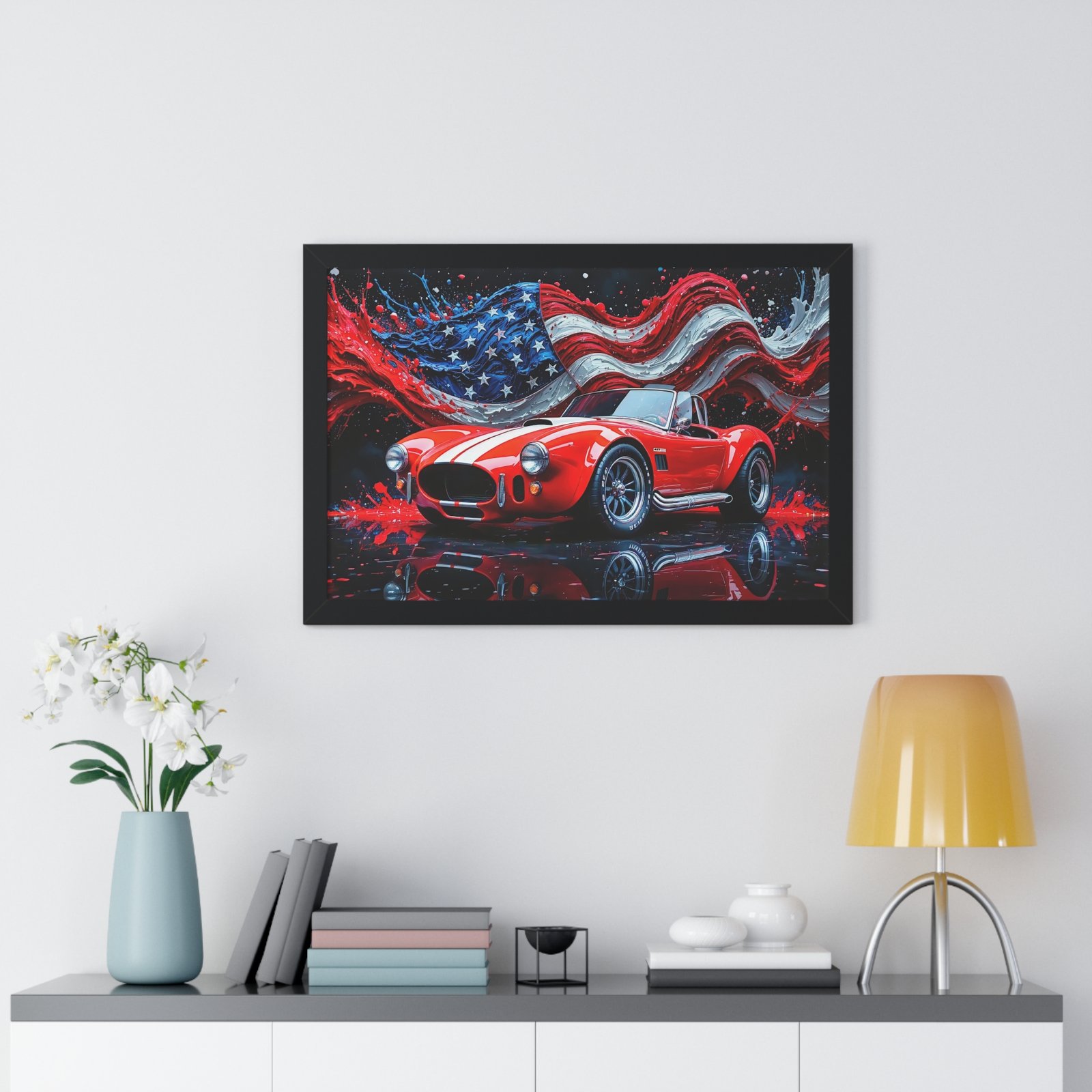 Exclusive Edition Red Shelby Cobra with White Stripes and USA Patriot theme | Collector’s Shelby Artwork - Image 8