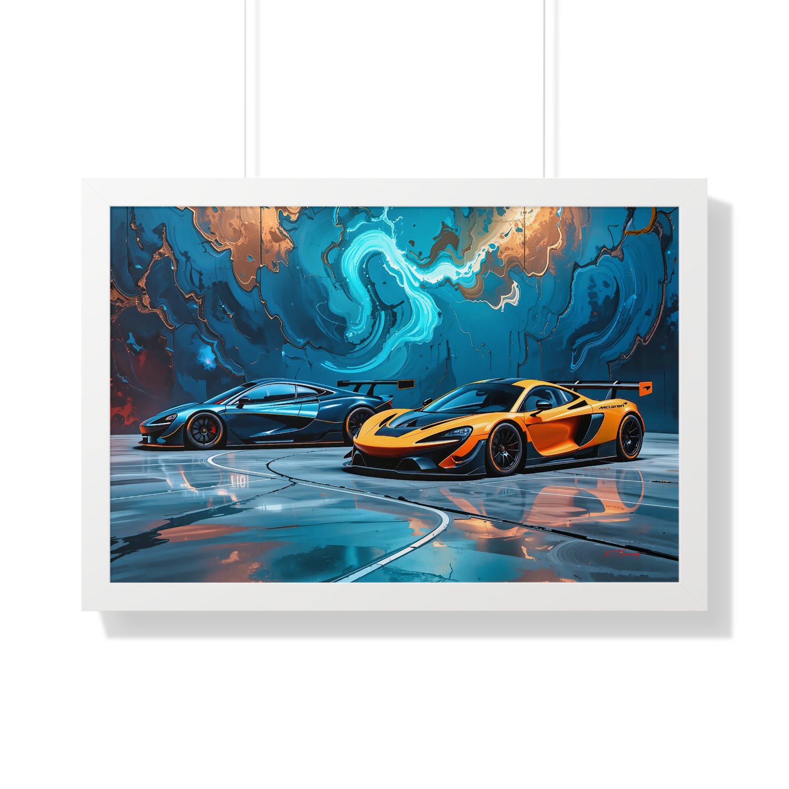 Limited Edition Duo of IMSA-Inspired McLaren Supercars Wall Art Framed Print with 3D Textured Dynamic Colors | Collector’s Motorsport Artwork - Image 25