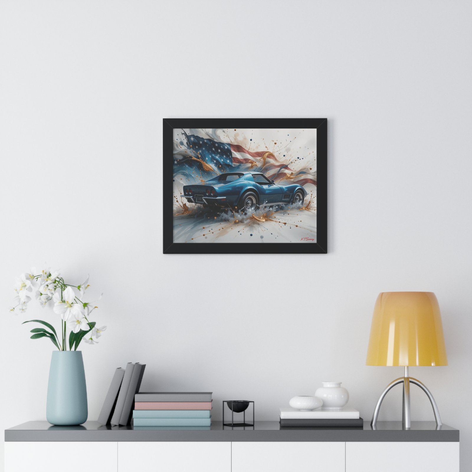 1979 Corvette Wall Art Framed Print with American Flag Background | Studio Edition Classic Car Collector’s Artwork - Image 2