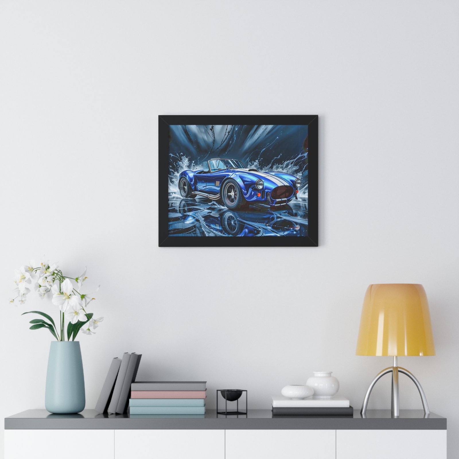 Exclusive Edition Classic Blue Shelby Cobra with White Stripes Wall Art Framed Print | Collector’s Shelby Artwork - Image 2
