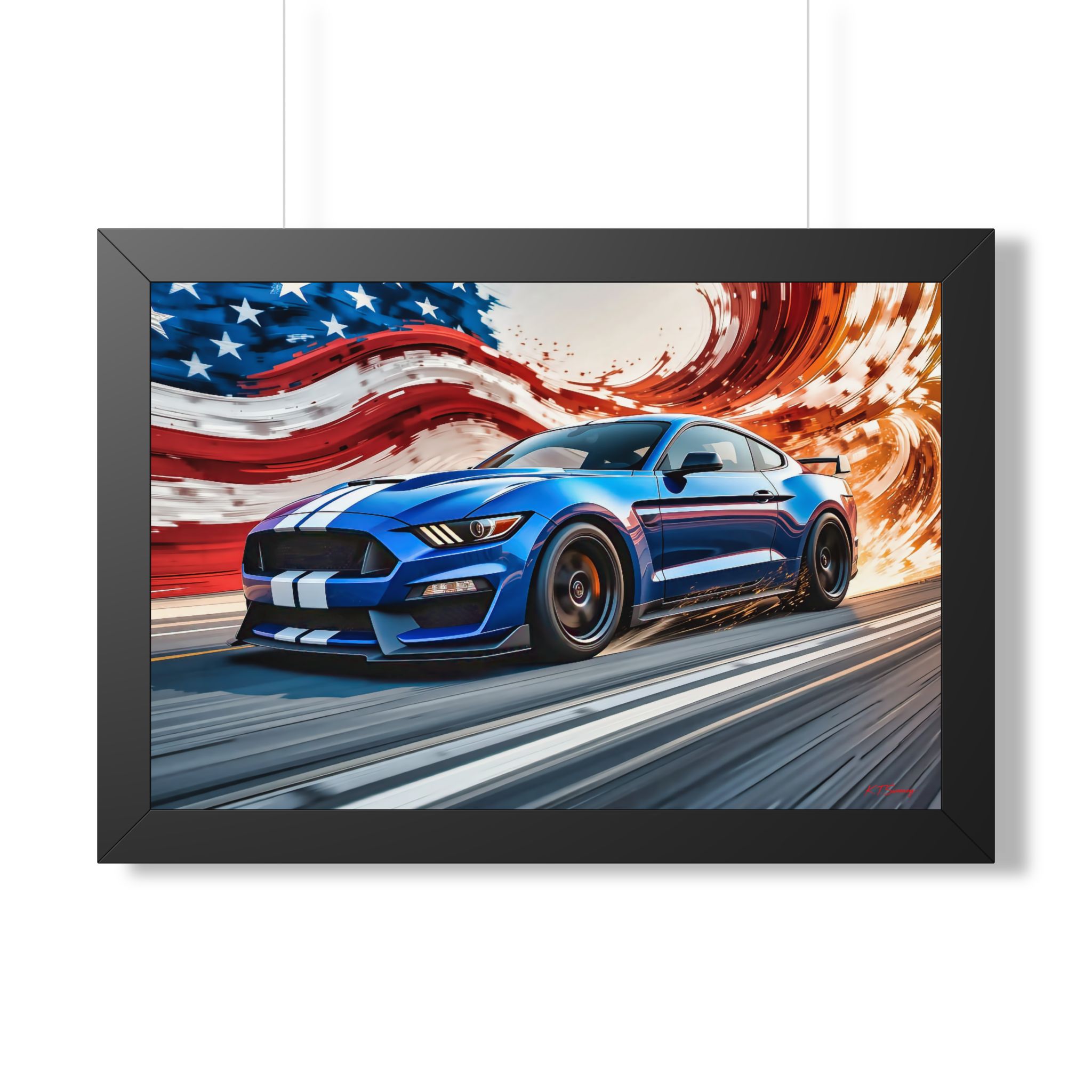 Limited Edition Mustang GT Wall Art Framed Print in Blue with White Stripes | Classic Mustang Collector’s Artwork - Image 4