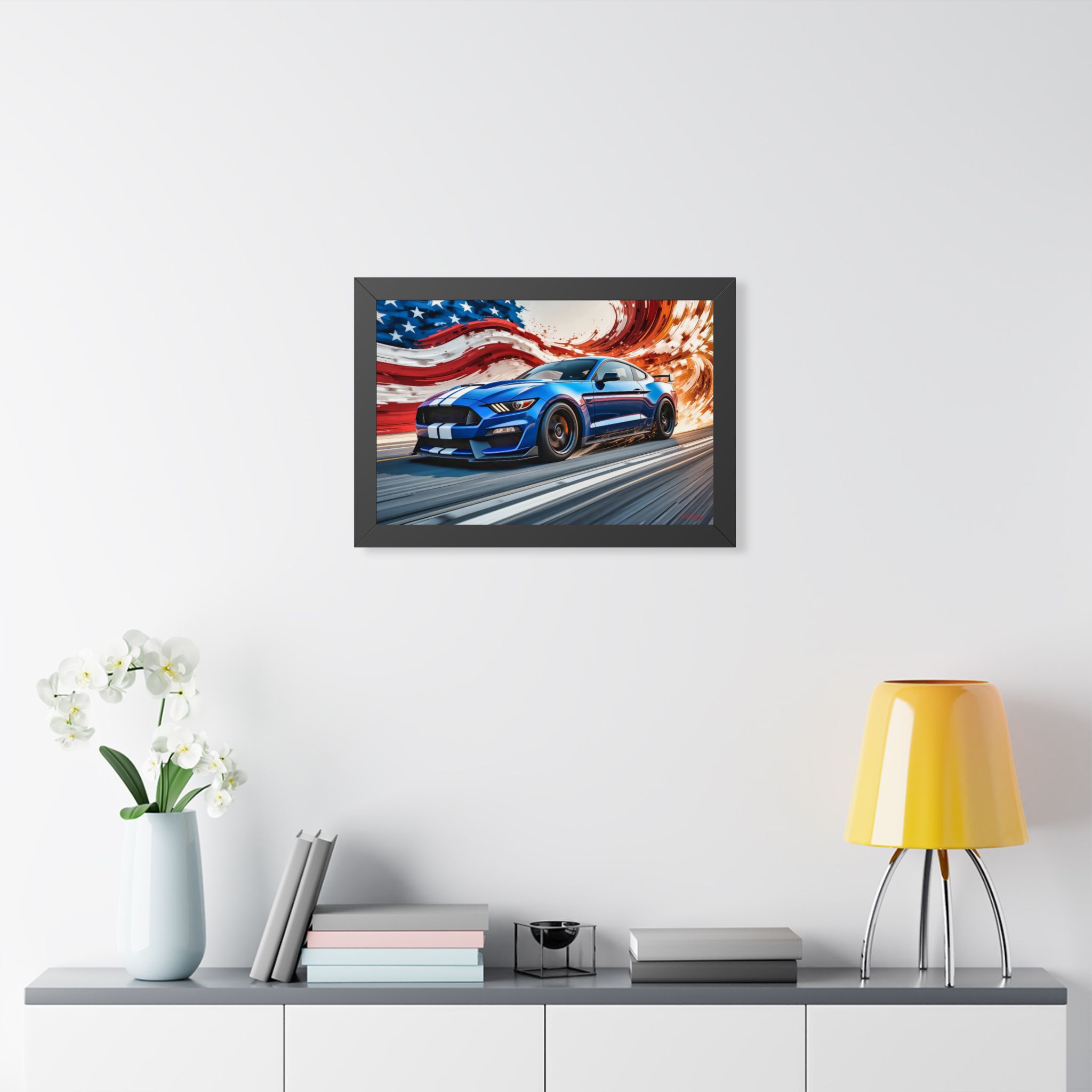 Limited Edition Mustang GT Wall Art Framed Print in Blue with White Stripes | Classic Mustang Collector’s Artwork - Image 5