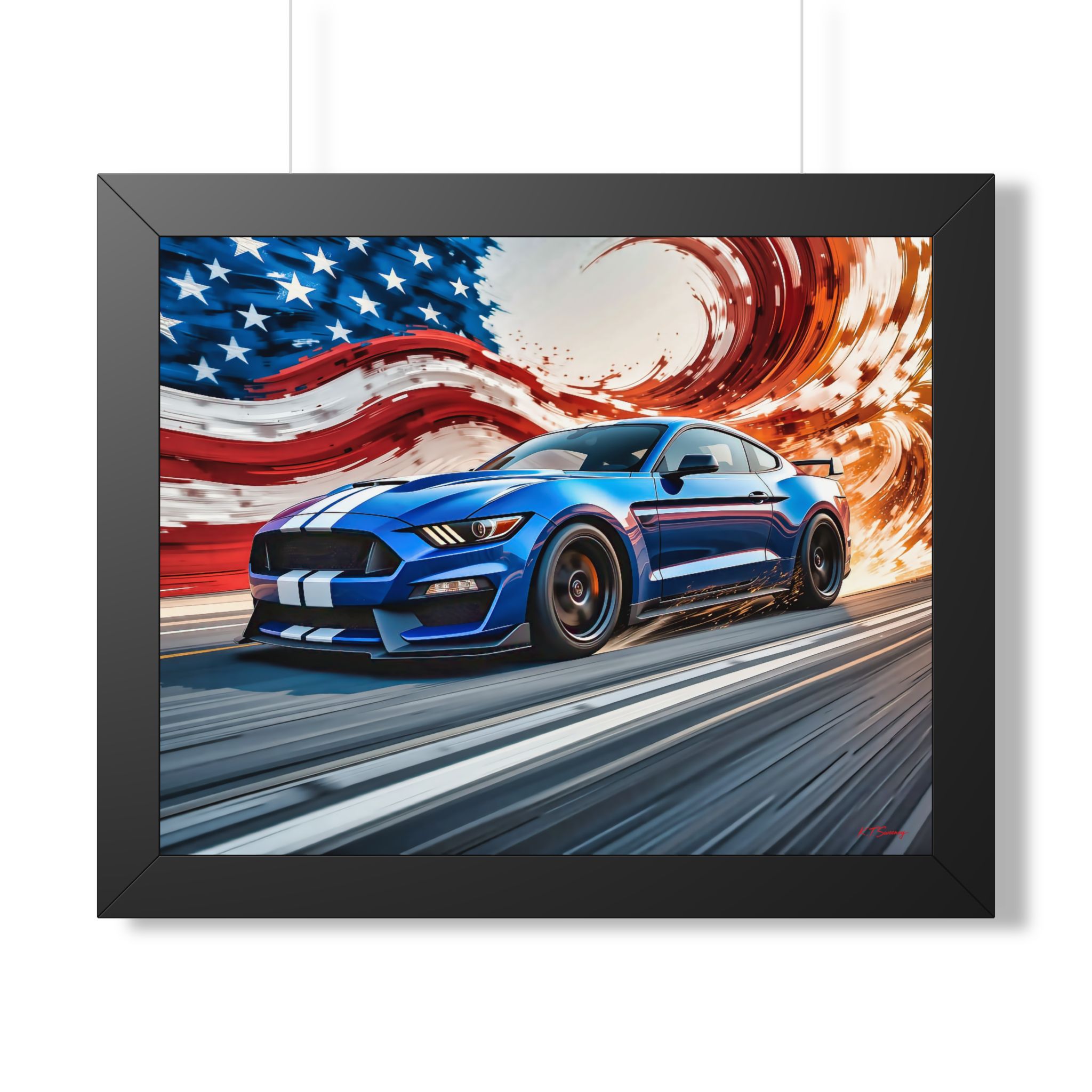 Limited Edition Mustang GT Wall Art Framed Print in Blue with White Stripes | Classic Mustang Collector’s Artwork