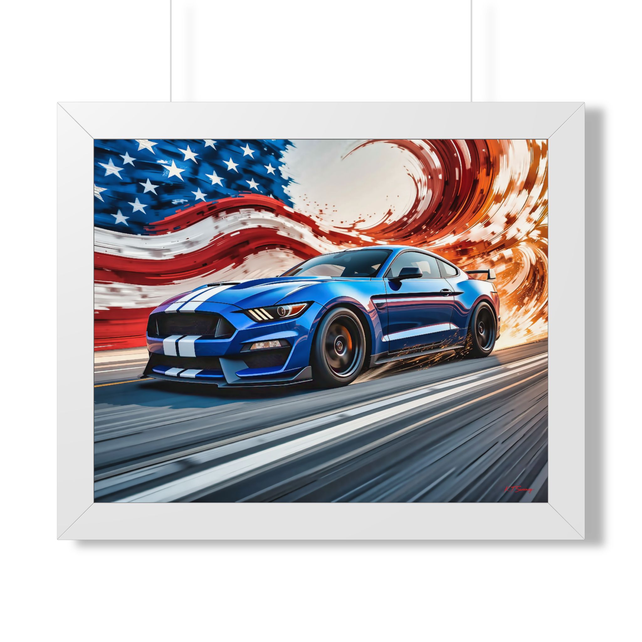 Limited Edition Mustang GT Wall Art Framed Print in Blue with White Stripes | Classic Mustang Collector’s Artwork - Image 19
